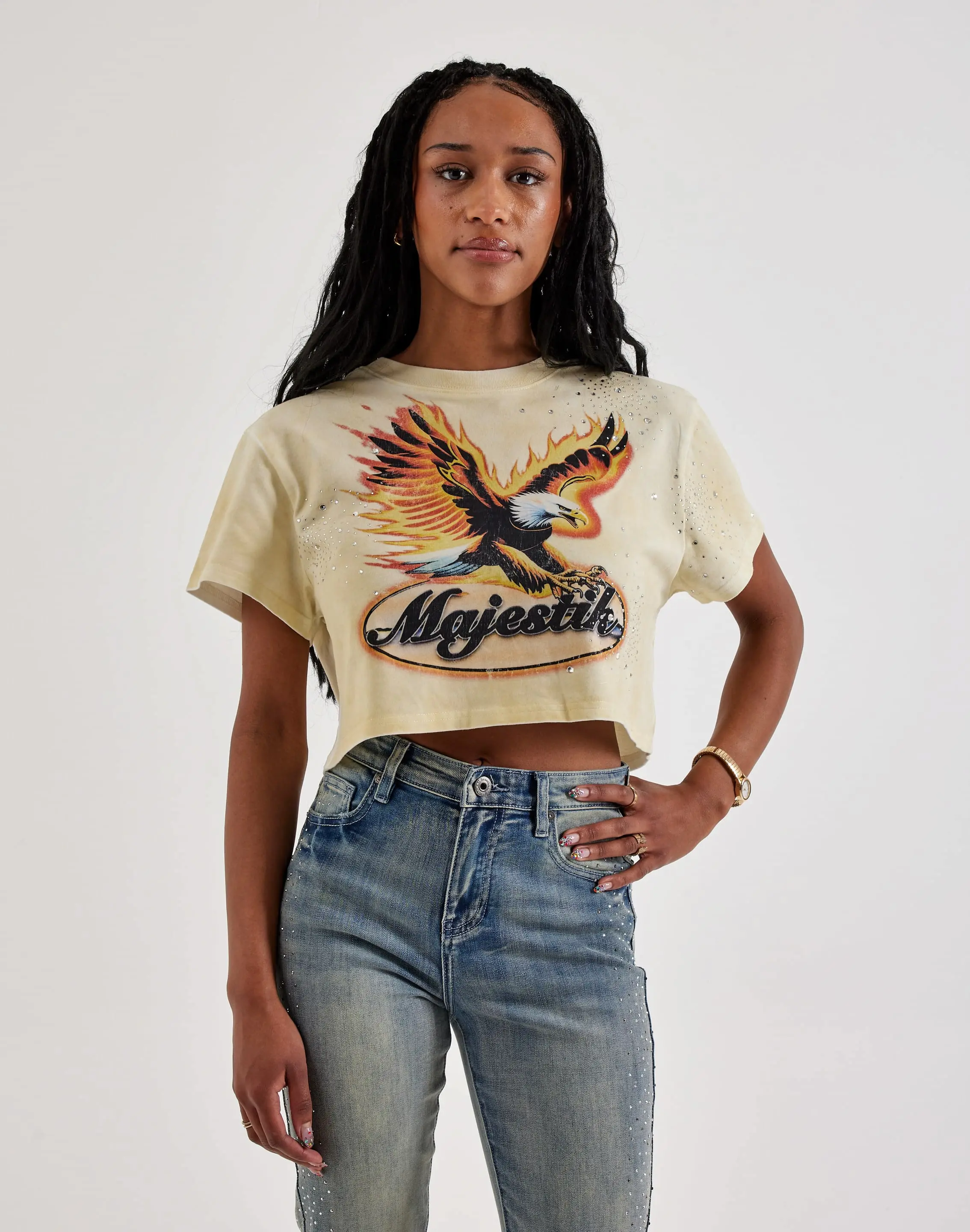 Womens Majestik Eagle Rhinestone Tee