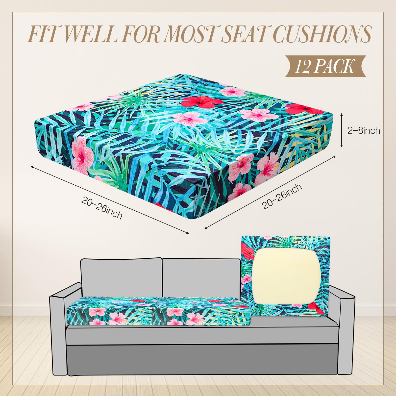 12/8/4Pcs Summer Patio Cushion Covers for Outdoor Patio Furniture & Indoor Sofa Cushions, Elastic Sofa Cover Sofa Slipcover Couch Covers Anti-Slip Sofa Seat Cover Replacement Sets for Summer Patio Decor 12/8/4Pcs Summer Patio Cushion Covers for Outdoor Patio Furniture & Indoor Sofa Cushions, Elastic Sofa Cover Sofa Slipcover Couch Covers Anti-Slip Sofa Seat Cover Replacement Sets for Summer Patio Decor