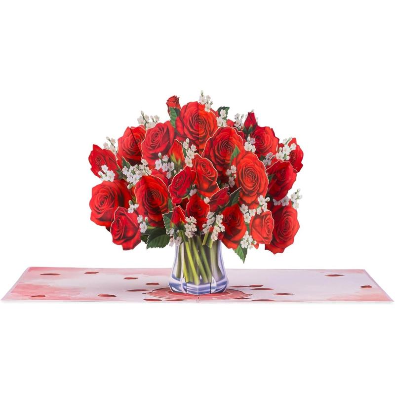 Paper Love Valentine's Pop Up Flower Bouquet Card, 3D Classic Red Roses Bouquet, with Detachable Forever Flowers Keepsake, Gift for Valentines Day, Birthday, Anniversary, Wedding, All Occasion - Oversized 10" x 7" Cover - w/Envelope & Note Tag