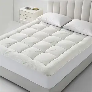 Bamboo Thick Mattress Topper, Breathable Bamboo Fiber & Microfiber Fill, Supportive Bedding Mattress Pad for Home Hotel Dorm with 8-21" Deep Pocket