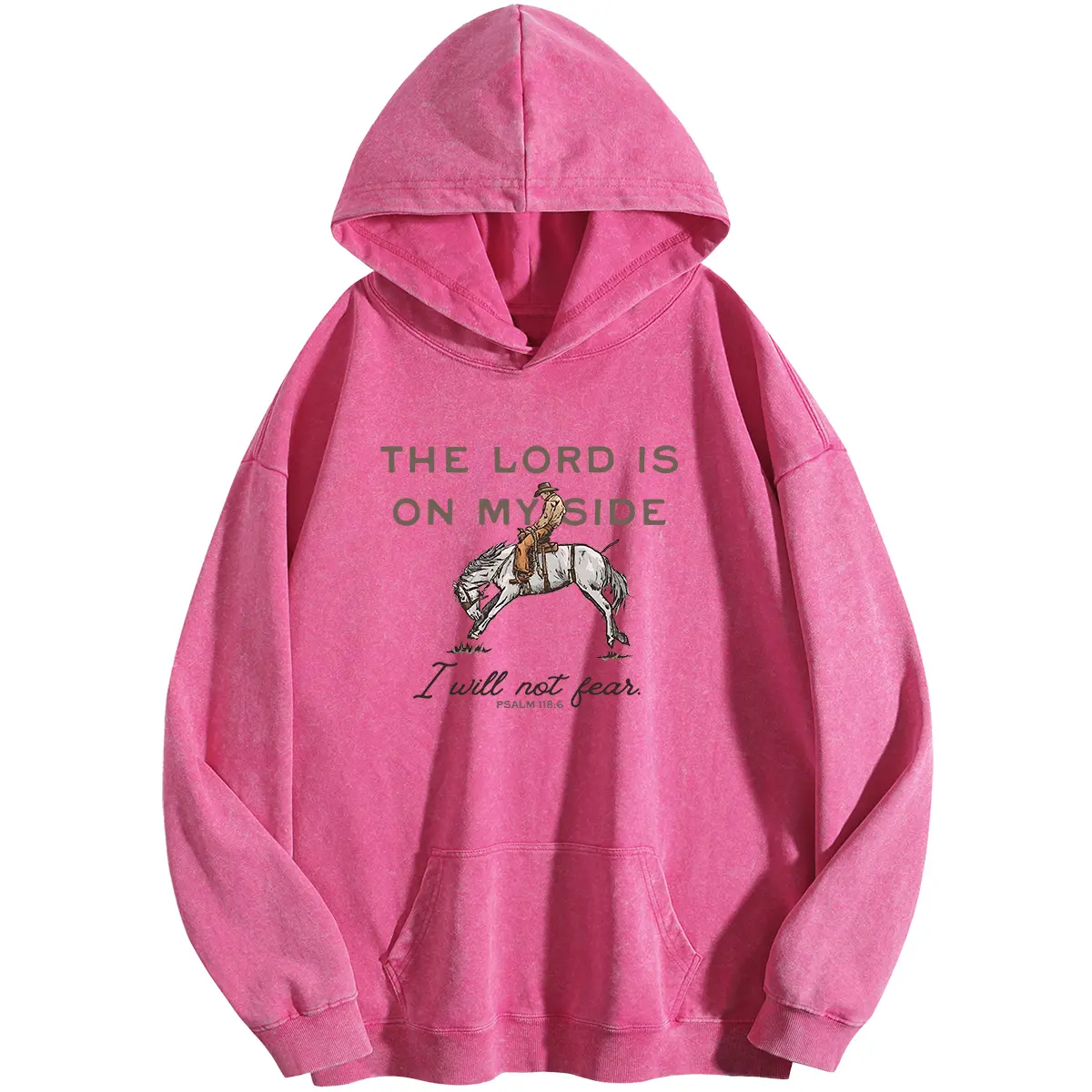 Holafish "THE LORD IS ON MYSIDE" Acid Wash Hoodie Vintage Sweatshirt Oversized Loose Fit Winter Warm Streetwear Casual Tunic