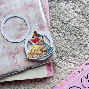 Yellow Ballroom Princess Reading Book Phone Grip - Elegant Enchanted Library Phone Holder - Shimmering Fairytale Tech Accessory - Unique Gift for Bookish Souls and Teachers