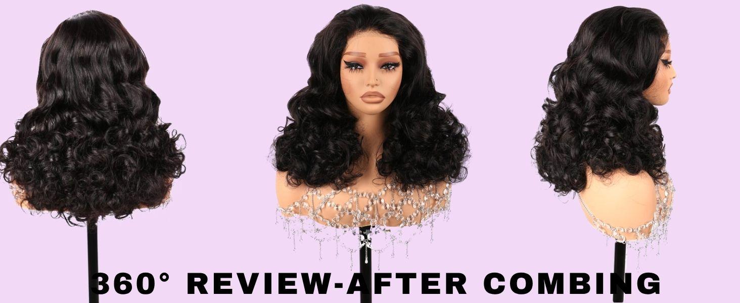 Suntuhair 250% Density Wig Blow Out Luxurious Bomb 12A Brazilian Human Hair Funmi Bouncy Curly Glueless Wigs Pre Plucked Hairline Pre Cut Lace 5x5 Lace Middle Part Closure Wigs Super Double Drawn Wig 90s Style, Glueless Lace Frontal, Human Hair Wigs,summe