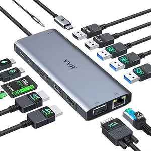 USB C Docking Station Dual Monitor HDMI for Dell HP Lenovo Laptop, 14 in 1 Docking Station to 2 HDMI Port 4K+VGA USB Type C Hub Multiport Adapter Dongle Dock,USB C to Ethernet+5 USB+SD/TF+100W PD+Audio