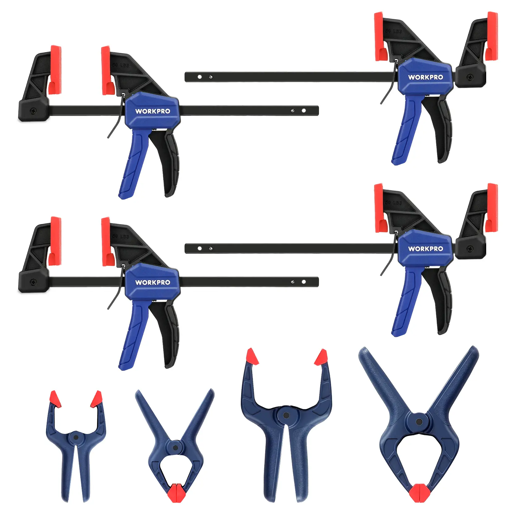 #fathersdaygift WORKPRO 8-Piece Clamp Set for Woodworking, 4-pack 4-1/2" Mini Bar Clamps and 4 Spring Clamps, Light-Duty Quick-Change Clamp/Spreader with 50 lbs Load Limit