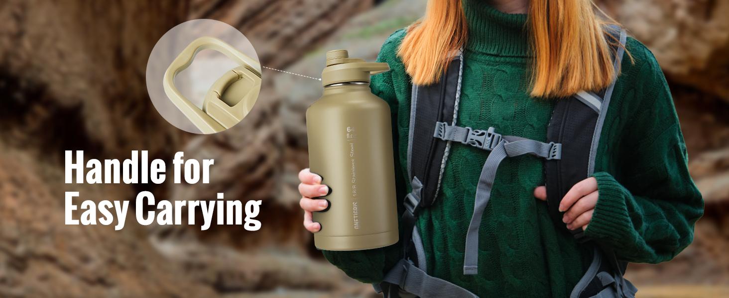 OneTigris 64 oz Insulated Stainless Steel Water Bottle with Carry Pouch 3 Interchangeable Lids Perfect Gift for Dad Mom Vacuum Flask Drinkware 24H Hot 48H Cold Leak Proof