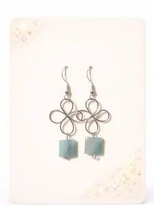 Handmade Silver Clover Earrings with Amazonite Stone | Aqua  Dangle Earrings | Lightweight Boho Jewelry