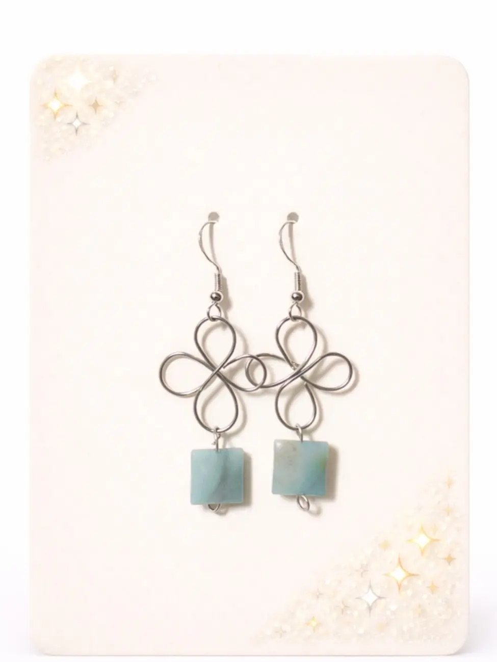 Handmade Silver Clover Earrings with Amazonite Stone | Aqua  Dangle Earrings | Lightweight Boho Jewelry