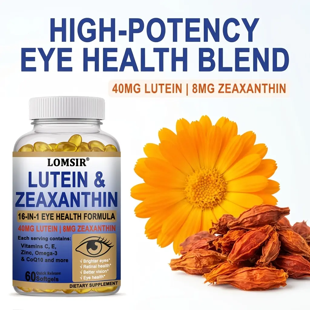 LOMSIR Lutein & Zeaxanthin Eye Health Dietary Supplement for Adults - 40mg Lutein & 8mg Zeaxanthin with Omega-3, Vitamins C D3 E, Zinc & CoQ10 - Visual Function & Antioxidant Support - 60 Softgels