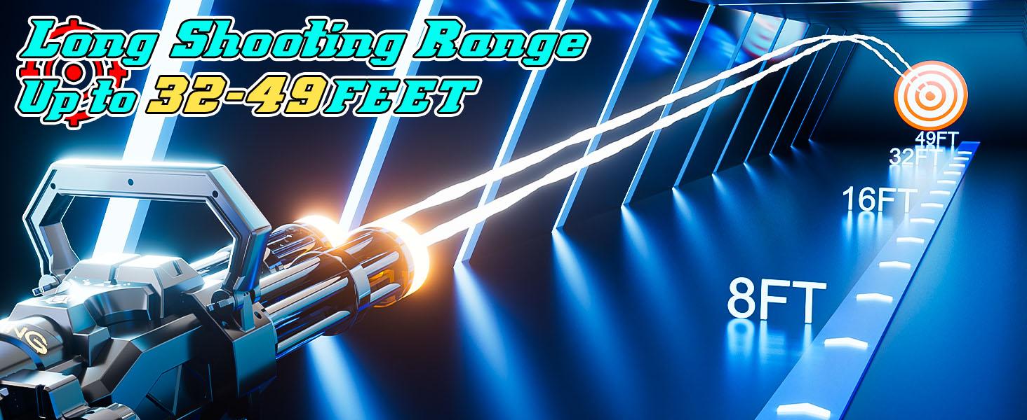 Gatling Electric Water Machine, Dual-Barrel, 49FT High-Pressure Automatic Squirt Machine with LED Water-Sensor, Large Water Tank&Rechargeable Battery