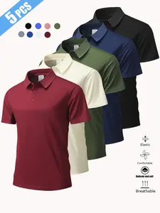 5-Pack Value Solid Color Polo Shirts with Turn-Down Collar, solid color design, stylish minimalist and versatile, lightweight and breathable