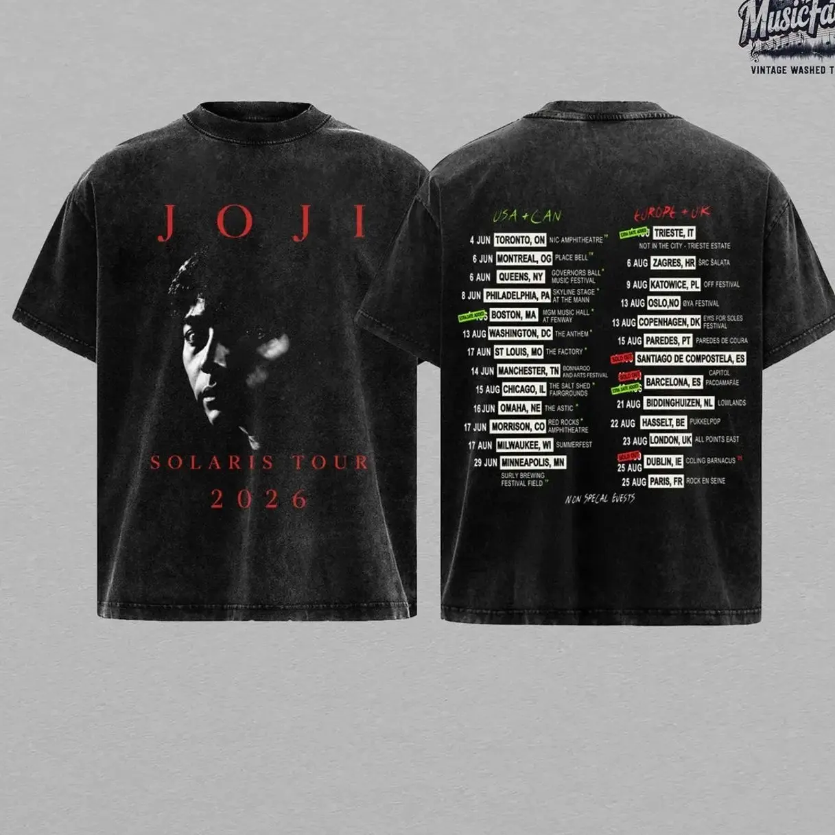 Joji Solaris Tour 2026 Vintage Washed Oversized T Shirt, Joji Concert Tour Dates Graphic Tee, Double Sided Heavyweight Cotton Shirt, Alternative R&B Indie Pop Streetwear, Retro Acid Wash Unisex Fan Merch, Music Lover Gift Tee for Joji Fans MUL