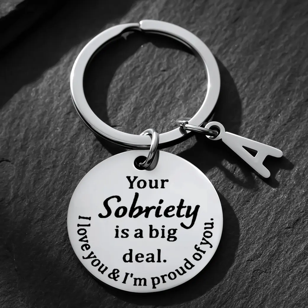 Stainless Steel Inspirational Sobriety Keychain - Personalized, Engraving, Elegant, Decorative, Everyday Carry Keychain for Men’s Milestones, Birthdays, Personalized Keychain, Engraving Keychains