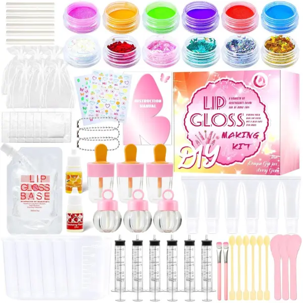 Halloween Fall Gift 74 PCS Lip Gloss Making Kit, DIY Make Your Own Lip Gloss Kit Beginner,Fun Craft Set for Girls Kids Teens Women