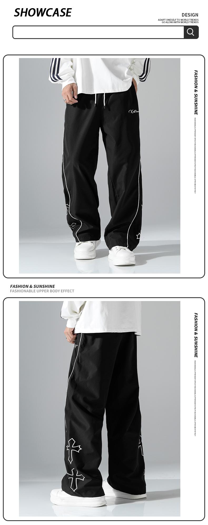 Clean Gent men's casual sweatpants with white side stripes and embroidery design, casual sportswear, sports trousers, sports suits, sports casual style sportswear, strappy straight sportswear