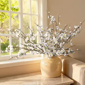 【Spring Deal】Silvanest 12/24Pcs Faux White Plum Blossom Branches 21.7'' Long Stem Artificial Silk Wintersweet Flowers for Winter Wedding, Home Office & Table Decor (White)