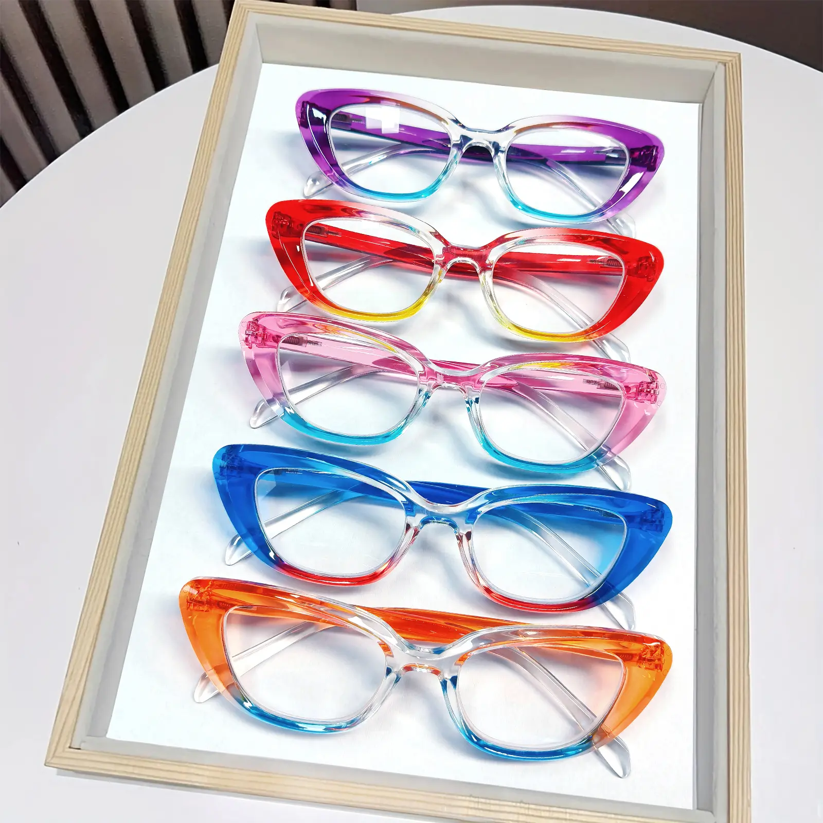 5-Piece Cat-Eye Blue Light Glasses for Women, Full-Rim Plastic Readers with Resin Lenses and Spring Hinges, Holiday Gift Set