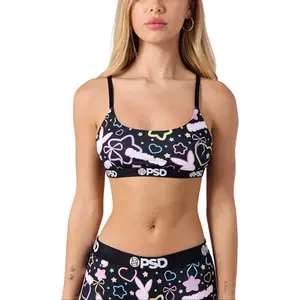 PSD Womens Playboy Cosmic Bunny Scoop Bralette - Soft Breathable Fabric Bralette with Adjustable Straps, Soft Comfortable and Cute Womenswear