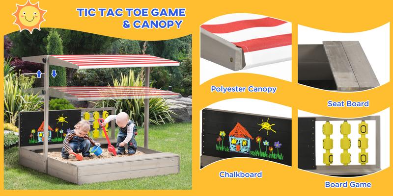 Outsunny Wooden Kids Sandbox Outdoor Children Play Equipment Activity Gift for Boys and Girls