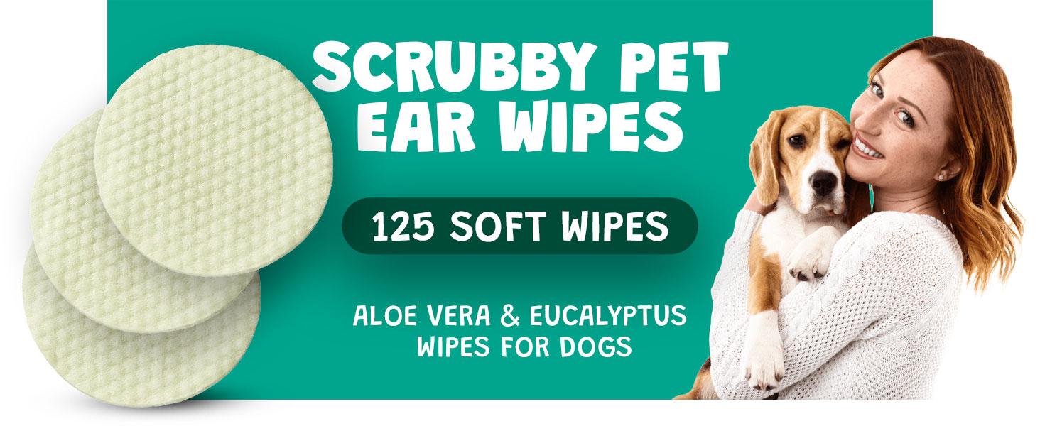 ScrubbyPet Dog Ear Wipes Extra Thick with Aloe & Eucalyptus 125 Count Hypoallergenic Cleaner with Pearl Texture for a Deeper Clean Scrubby Pet - Cleaning