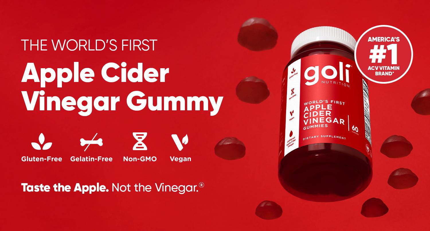 3 Bottles of Goli Apple Cider Vinegar Gummy Vitamins - Vitamin B12, Gelatin-Free, Gluten-Free, Vegan & Non-GMO.