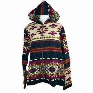 Warm Mens Alpaca Jacket Hoodie | Navy Colorful Beige