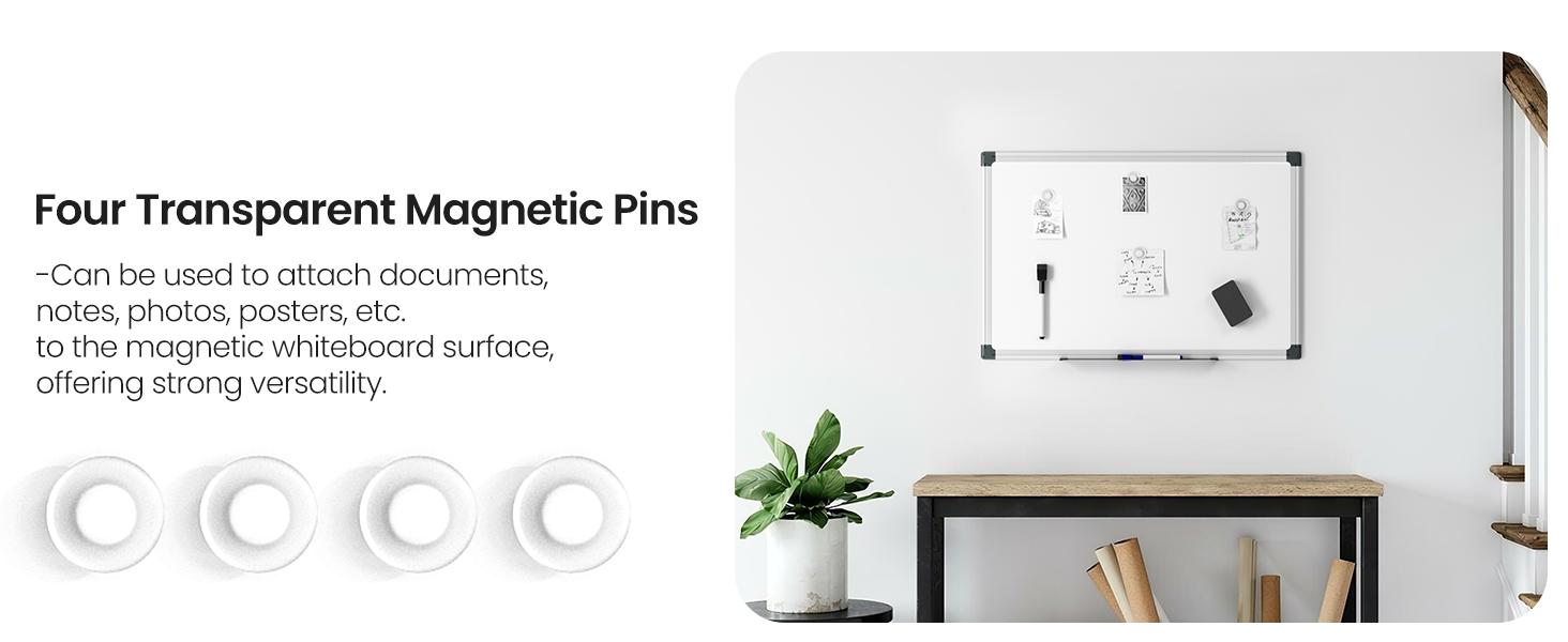 Sweet Furniture S - Magnetic White Board Kit for Wall 36" x 24"，1 Dry-Erase Eraser&2 markers Markers&4 Magnetic Pins, Sliver Reinforced Aluminum Frame