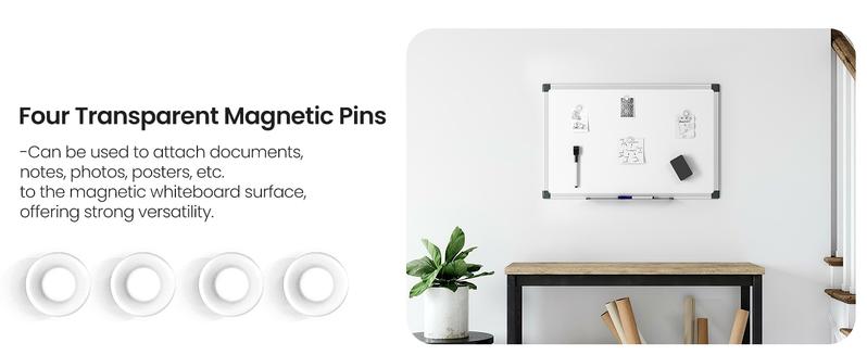 Sweet Furniture S - Magnetic White Board Kit for Wall 36" x 24"，1 Dry-Erase Eraser&2 markers Markers&4 Magnetic Pins, Sliver Reinforced Aluminum Frame