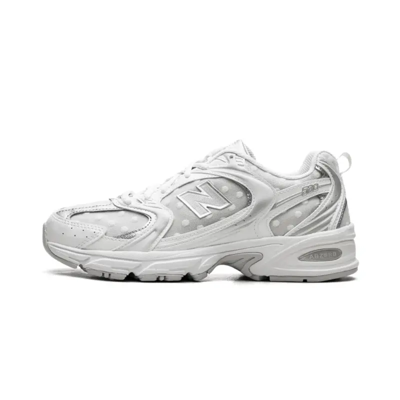 New Balance 530 'White Silver Metallic Polka Dots' Men's Unisex Sporty Chic Sneakers - Athletic Running Shoe, Casual Running Shoes for Gym, Walking, Everyday Wear Sports Footwear, Weddings, New Balances, True-To-Size, Nb, Men's Shoes