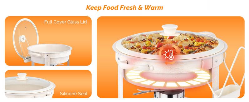 ROVSUN 5QT Chafing Dishes for Buffet 4 Pack, [Game Changer Maifanite-Coated] Chafing Dish Buffet Set, Chafers and Buffet Warmers Sets with Lid Holder, Naturally Elegant for Party Wedding Event