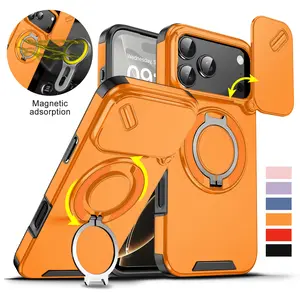 [Free!!Ship!] 360 Degree Rotated Stand Shockproof Case for iPhone 17 Pro Max 16 15 14 13 Slide Camera Lens Protection Phone Cover Compatible with Mag Safe