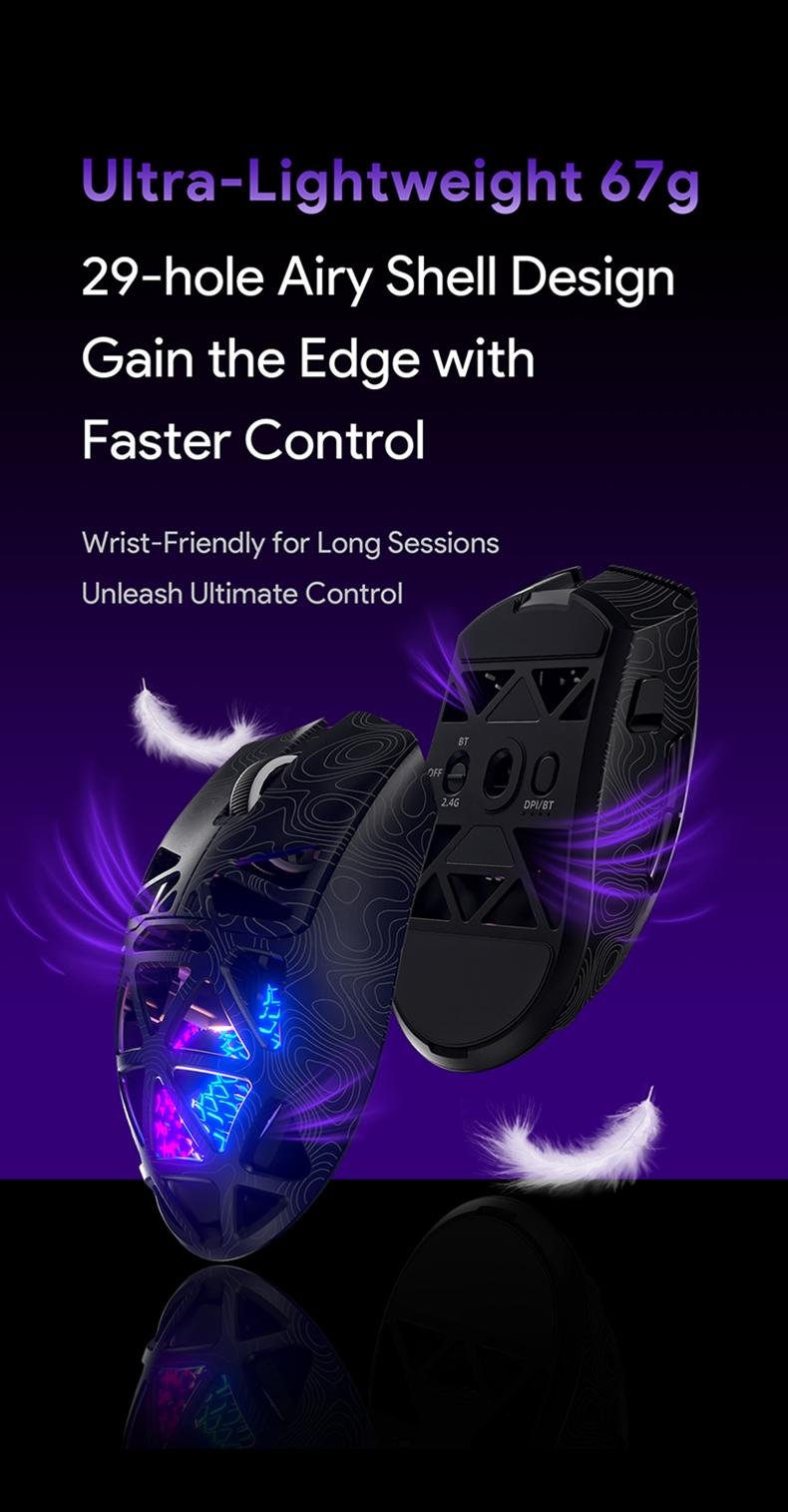 FURYCUBE G11 Wireless Gaming Mouse Light-Weight PAW3311 Mouse RGB Light Mouse 2.4G Bluetooth Rechargeabl Optical Sensor for Gaming & Office Accessories Long Battery Life Laptop Desktop Computer Knob Function Fire Key Gaming Mouse Christmas Gift