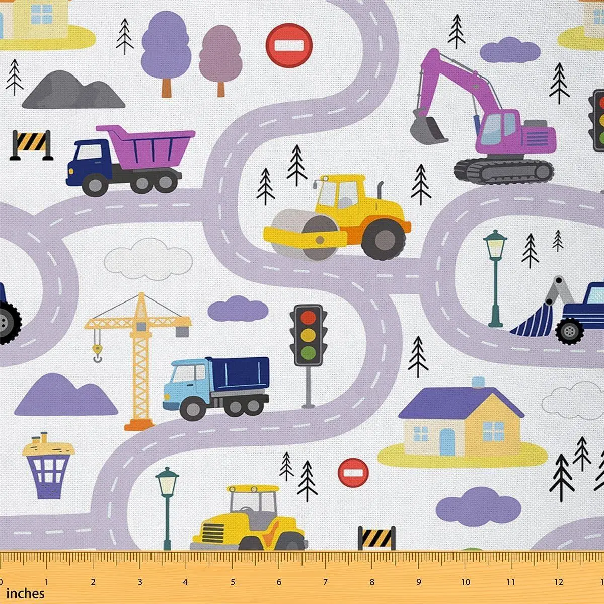 Feelyou Cartoon Construction Car Polyester Flannel Fabric by the Yard - Waterproof, Soft Upholstery Fabric for Chairs, Home Room Decor with Fun Theme,sohochic
