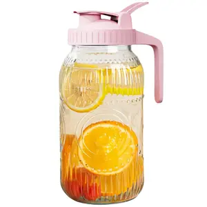 Borosilicate Glass Pitcher with Lid, 64 oz Mason Jar Pitcher Pour Spout Lid Airtight Leak-proof, Sun Tea Glass Jar for Outside, Breastmilk, Cold Brew, Coffee and Iced Tea