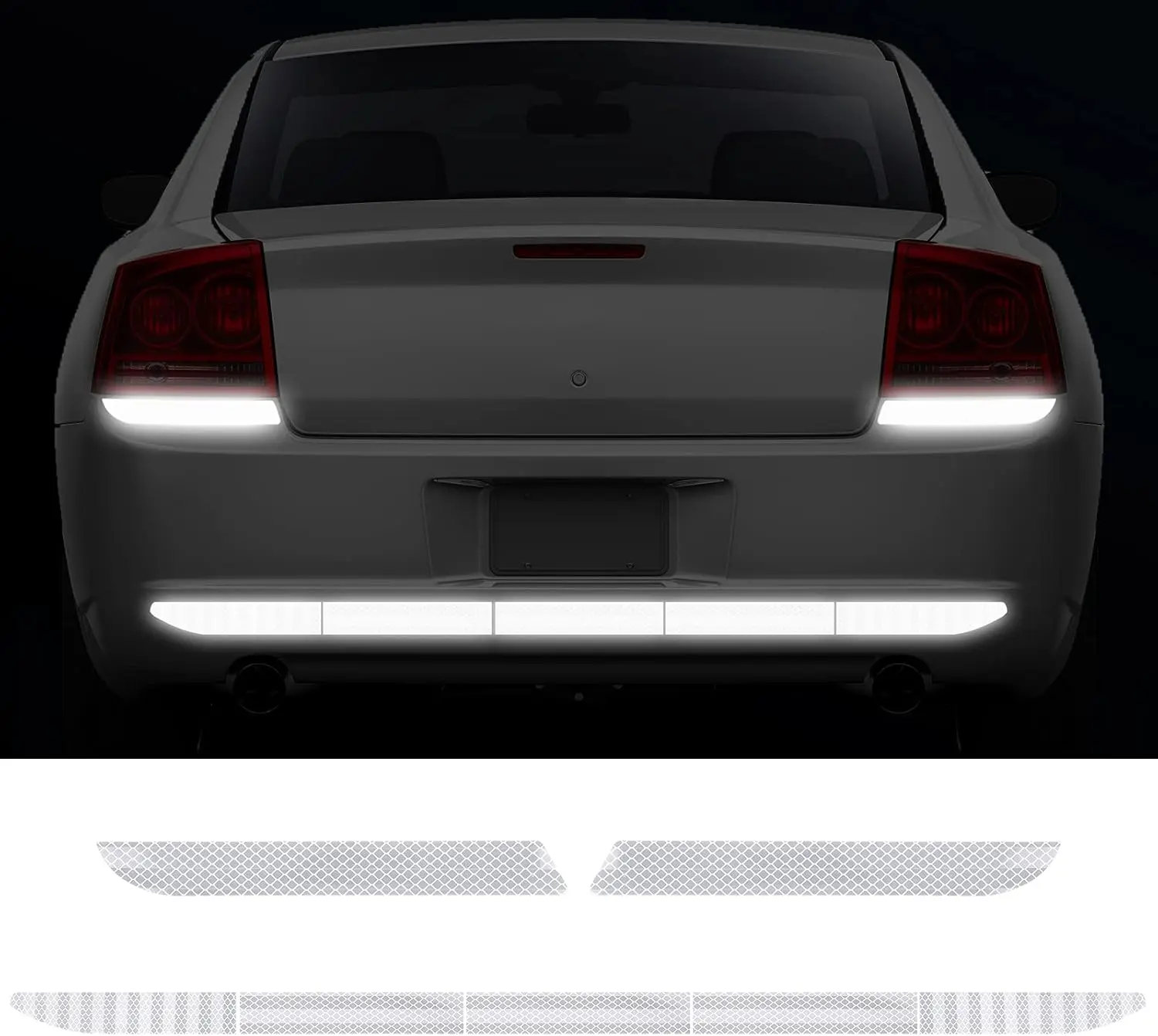 7-Pack Strong Self-Adhesive Reflective Car Stickers, Waterproof Exterior Safety Decals, Fit for Bumper & Trunk, Boost Night Visibility (White)