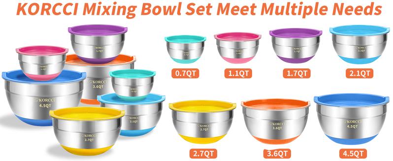 7 Piece Stainless Steel Mixing Bowls Set with Colorful Airtight Lids for Kitchen Tableware  Nesting Salad Bowls Set