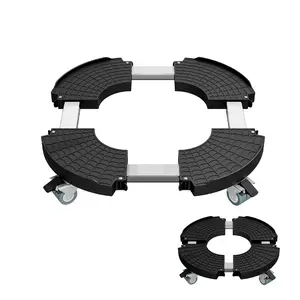 Bamworld Heavy and Adjustable Plant Holder with Wheels 40-54 cm Indoor Outdoor Plant Holder with 4 Wheels for Moving Large Flower Pots, Black