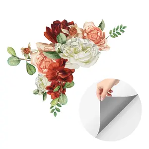 Large Vintage Floral Wall Stickers Peel and Stick Flower Wall Decals Removable Botanical Rose Wall Decor for Bedroom Living Room Bathroom Office 31.1 x 25.6 Inches