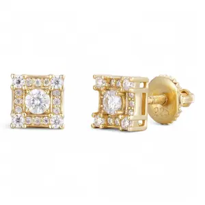 MOISSANITE Square Rapper Earrings - 14k Gold Vermeil 925 Silver - 6mm