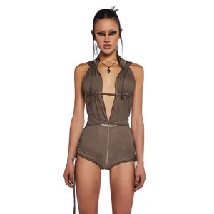Downbeat Hooded Romper - Brown Downbeat Hooded Romper - Brown