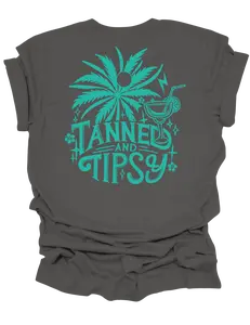 Trenz Shirt Company Womens Mint Print Tan Tipsy Palm Tree Short Sleeve T-Shirt