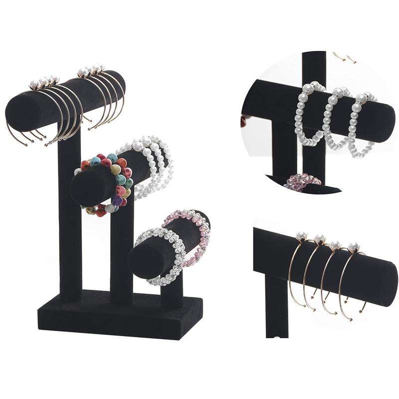 WUDYGIRL Velvet Bracelet Organizer 3-Tier Jewelry Stand for Bracelets Watches and Necklaces Women's Gift for Girls Black Durable Storage Box Multi-Level Design
