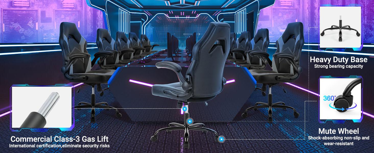 Ergonomic Computer Gaming Chair with PU Leather Lumbar Support, Height Adjustable (Home Office Desk)