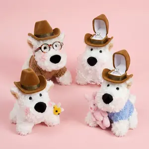 West Highland Dog Hat Ring Box Plush Doll, Cute Voice Recording Surprise Gift for Valentine’s Day Proposal and Engagement