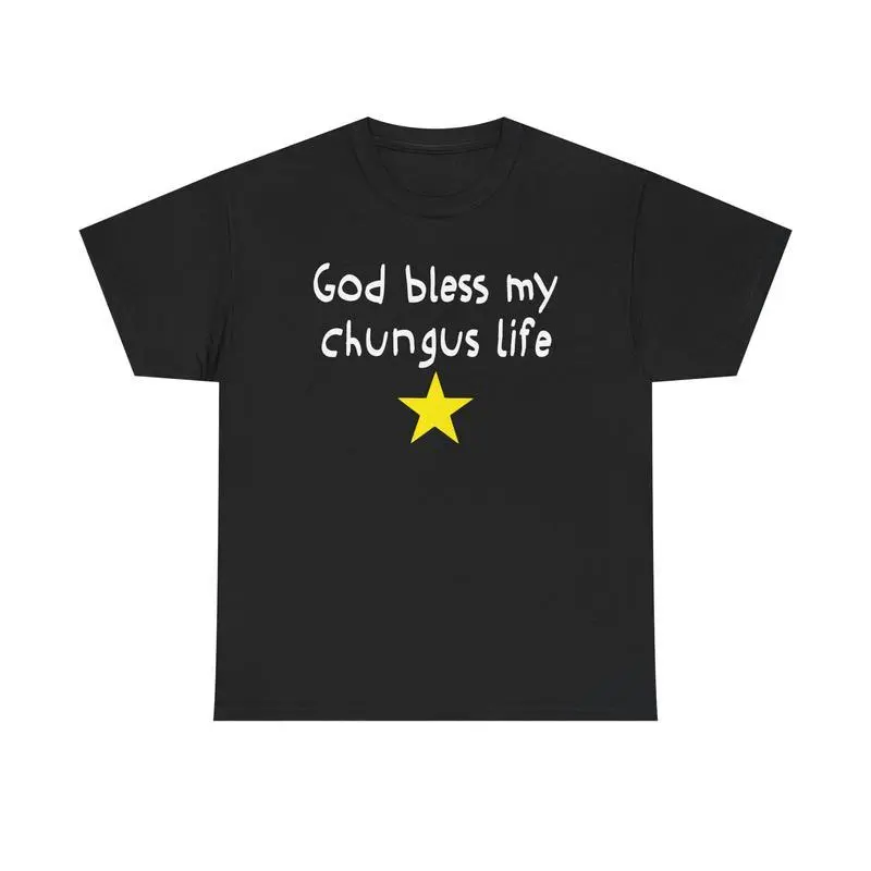 Women's 100% Cotton Short-Sleeve Round Neck Seamless Graphic T-Shirt - Smooth, Classic, Soft, Casual, All-Seasons Funny "God Bless My Chungus Life" Meme Top