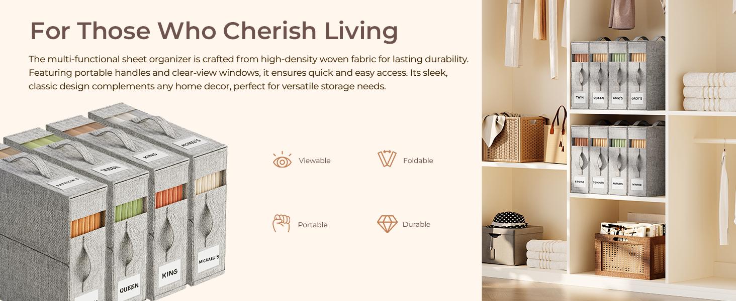 【NewYear2026】4Pack Bed Sheet Organizers for Linen Closet - King/Queen Size Bedding Storage Boxes with Clear Window, Foldable & Dustproof Linen Organizer for Blankets & Sheet Sets