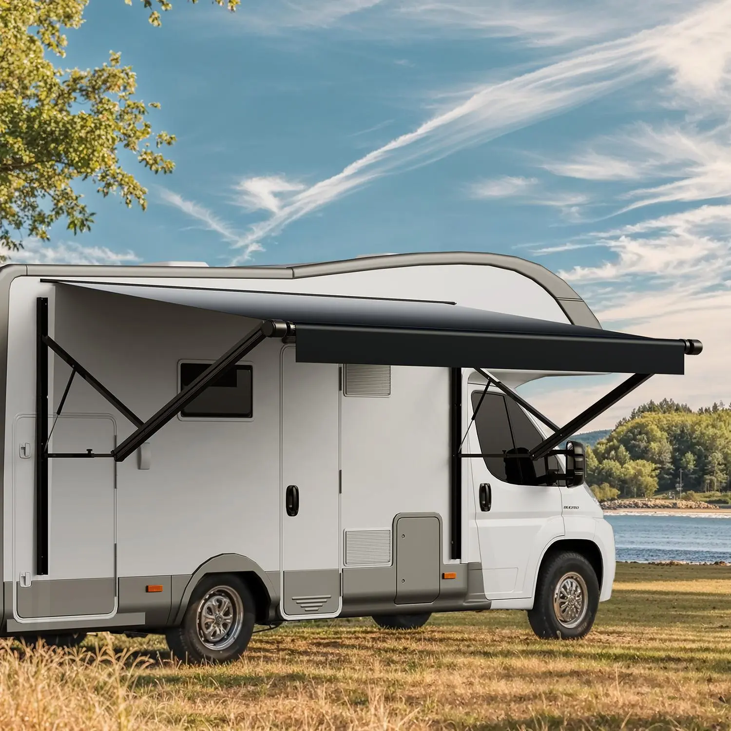 【SummerFinds】VEVOR Motorized RV Awning Complete Kit, 16' Retractable Awning with Aluminum Alloy Frame, Outdoor Trailer Awning, Fit for Most RVs(Black Fade)