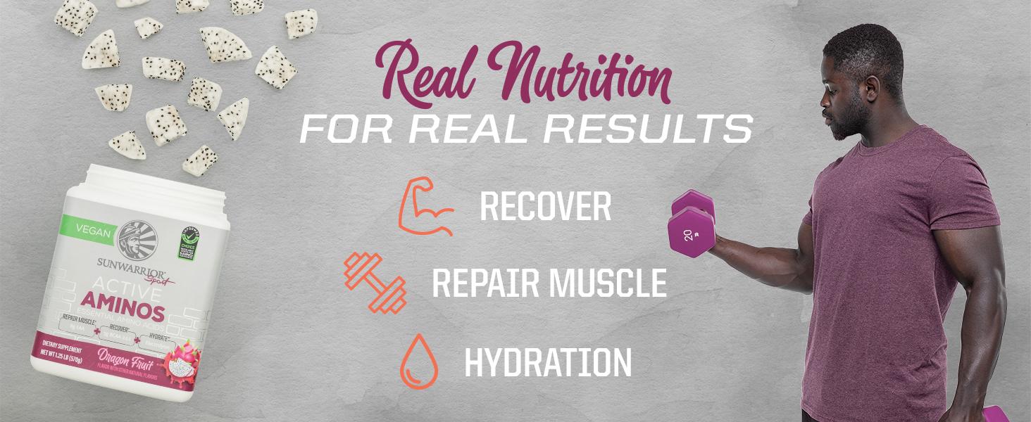 Sunwarrior Active Aminos Essential Amino Acids Protein Powder Vegan Post Workout Energy Powder Shake, Dragon Fruit 30 Servings