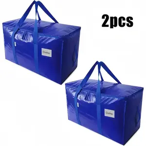 24 Gallon Extra Large Heavy Duty Foldable Moving Bags with Reinforced Zipper & Wide Handles, Moisture-Resistant Storage Bins Packing Cubes for Clothes, College Dorm, Travel, and Home Organization,  Blue