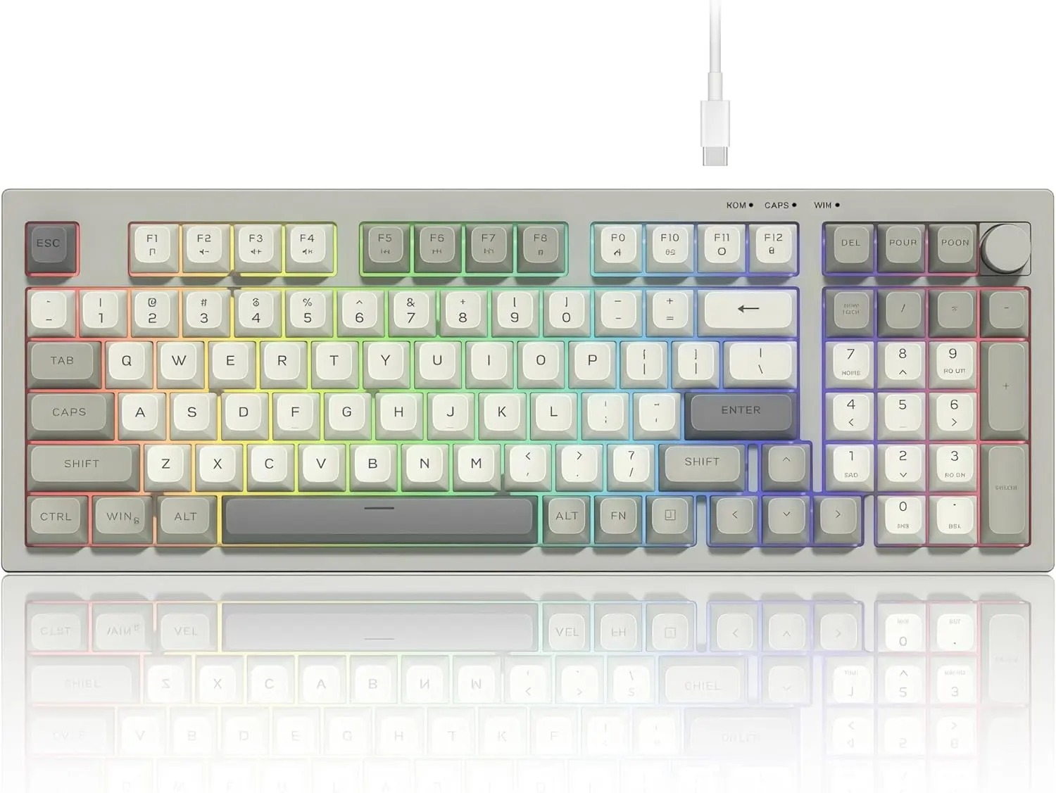Womier DK98 Retro Wired 96% Gaming Creamy Keyboard - 97 Keys, Silent, Backlit Rainbow RGB Lights, Built-in Volume Control, Adjustable Keyboard Tripod for Offices